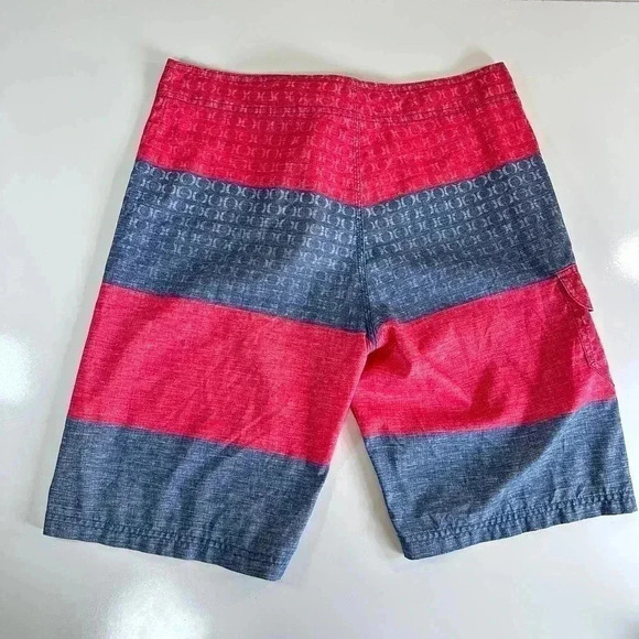 Hurley Red Blue Striped Men's Board Shorts Size 32 Swim Trunks Pocket Unlined - Picture 8 of 10